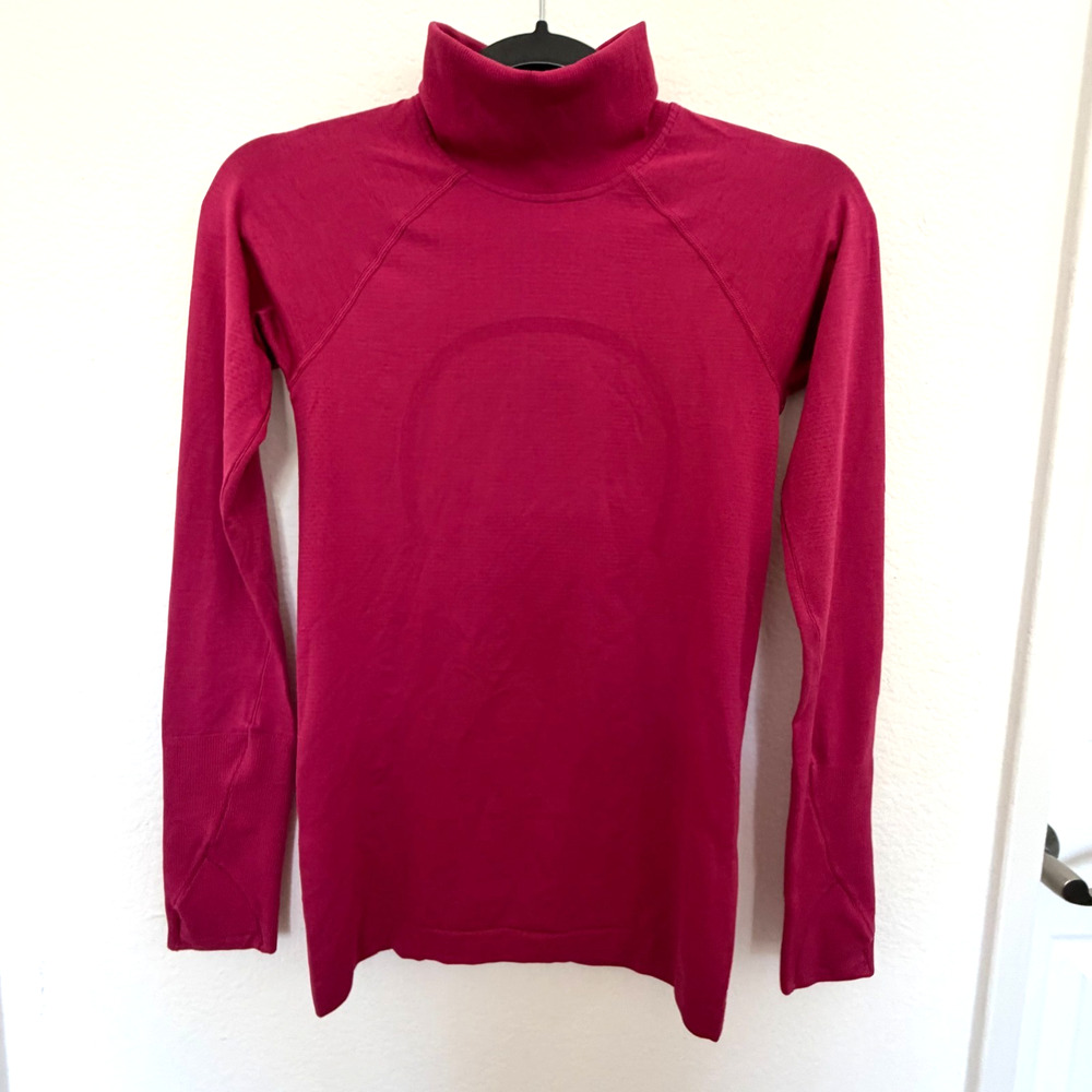 Lululemon Swiftly Tech Turtleneck 2.0 Magenta Pink Running Shirt Sz 4 Thumbholes